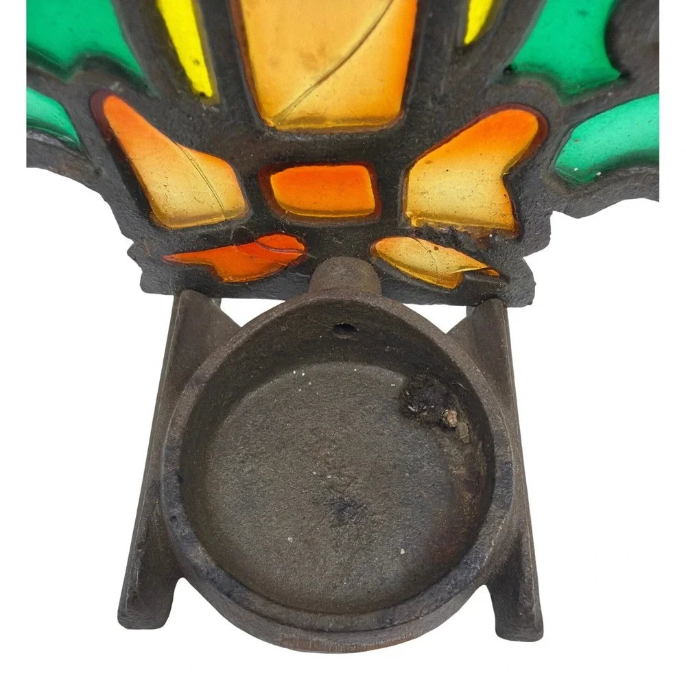 Unbranded Candle Holder Unisex OS Multicolor‎  Stained Glass Holly Wreath AS/IS